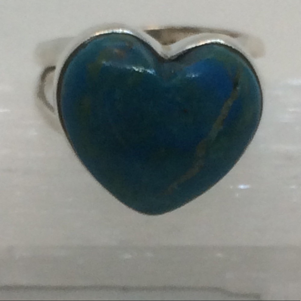 🌀PERUVIAN BLUE OPAL HEART SHAPED RING SIZE 6 - Picture 4 of 5